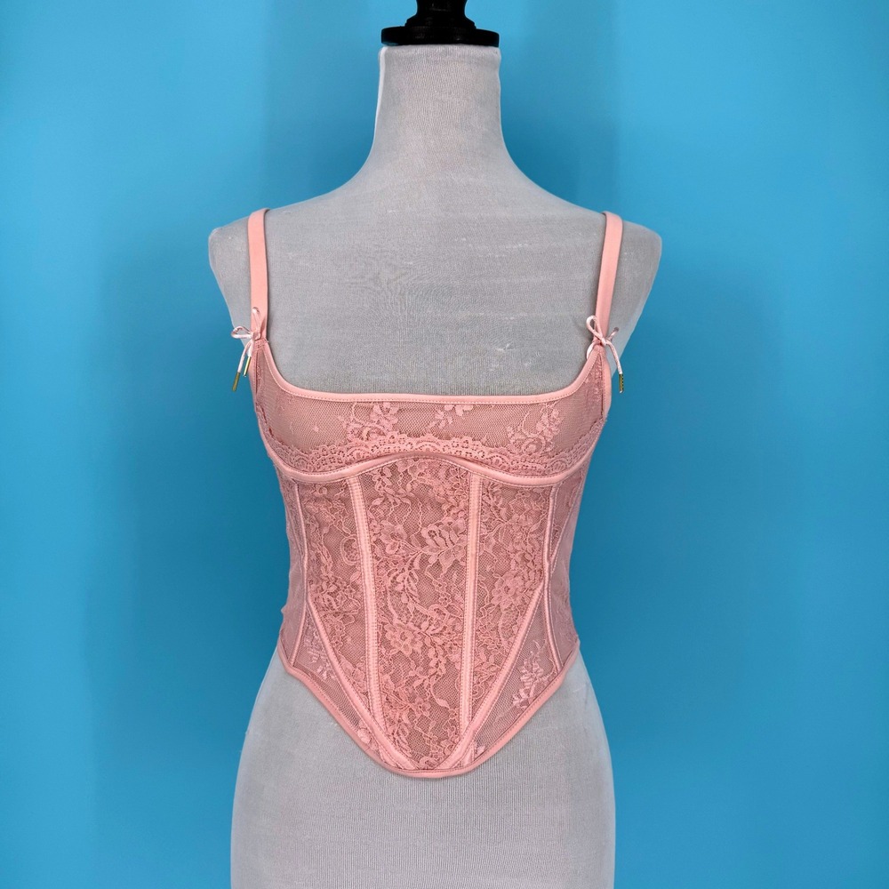 House of Desire Pink Lace Corset Bustier Top Square Medium Bridgerton Layering